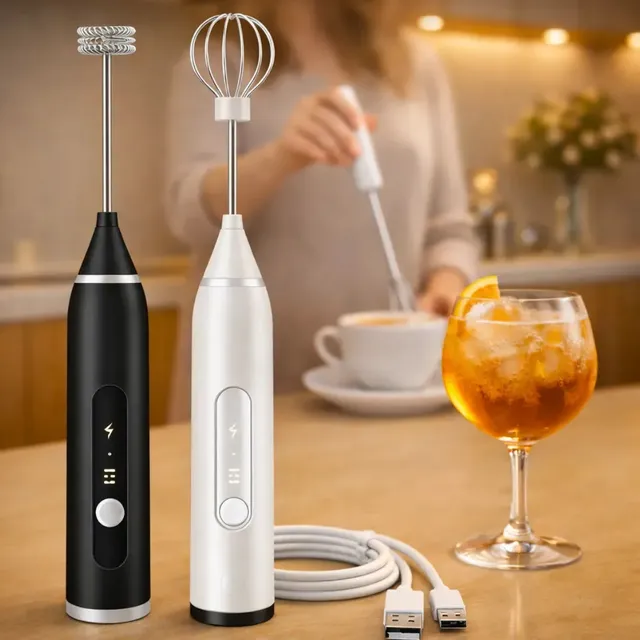 Mini Mixer Misturador De Bebidas Elétrico 2 Em 1 Portátil Recarregável Mexedor De Ovos Whey Leite Café Espuma Shake Drinks Capuccino Suco Comica