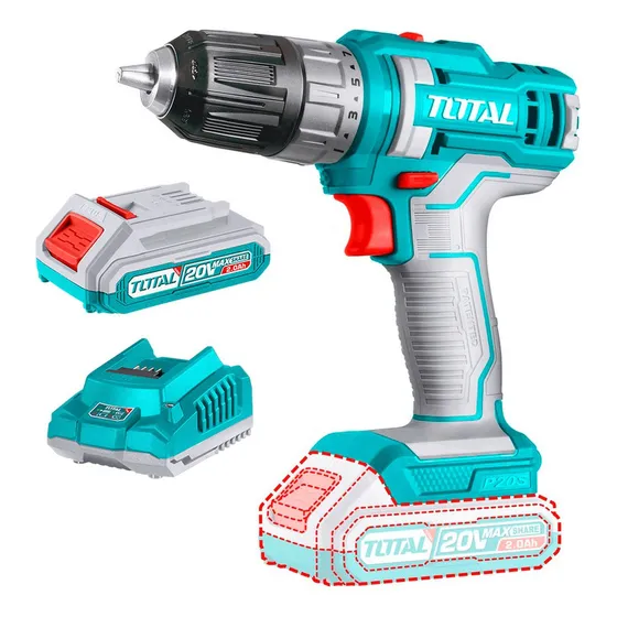 Taladro Atornillador Inalámbrico Total 20v, Industrial, Mandril 10mm, 45nm - Con 1 Batería 2.0ah Litio-ion Y Cargador - TDLI200518