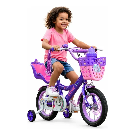 Bicicleta Infantil R12 Para Niña Con Canasta Ruedas De Apoyo