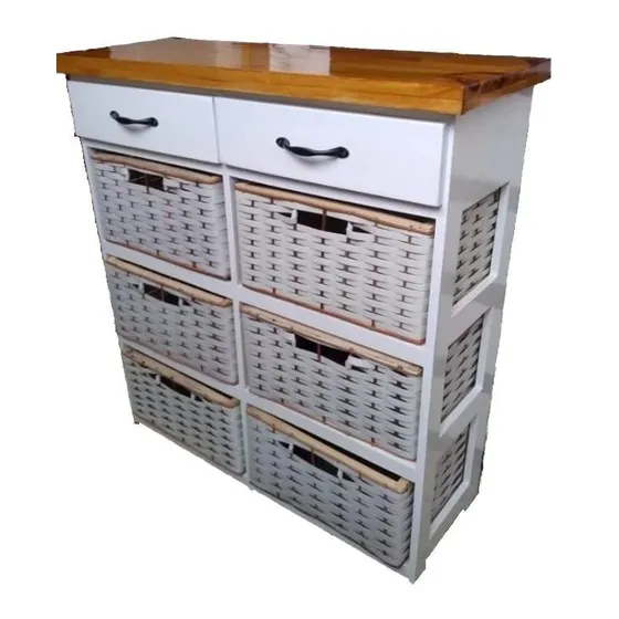 Organizador  6 Canastos Mimbre Y 2 Cajones Pintada