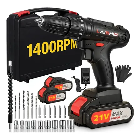 Furadeira Com Chave De Fenda Parafusadeira Furadeira 21v Profissional 2 Baterias Sem Fio, Parafusadeira Furadeira De Impacto,kit Completo Cor Preto 127/220v