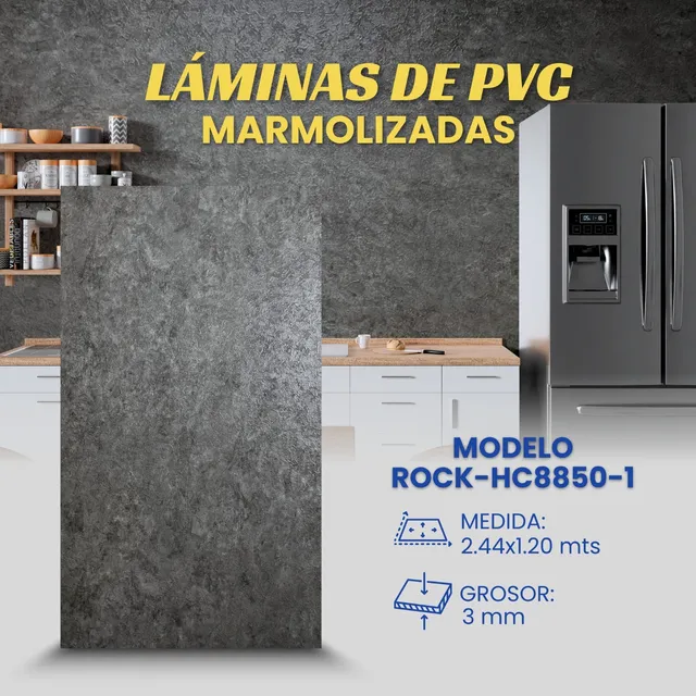 Laminas De Pvc Marmolizadas 2,4x1,2m De 3mm Light Gray Rock