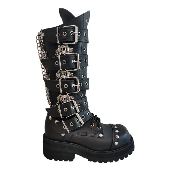 Botas Góticas De Piel Negras Cadenas Metal Hombre Y Mujer