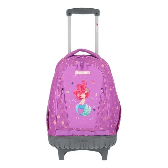 Mochila Infantil Escolar con Ruedas y 5 Bolsillos Xtrem 36L Color Violeta Diseño Sirenas