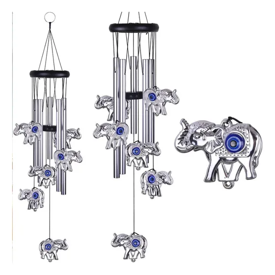 Móvil Campana De Viento Wind Chimes 5 Tubos Metal Elefantes.