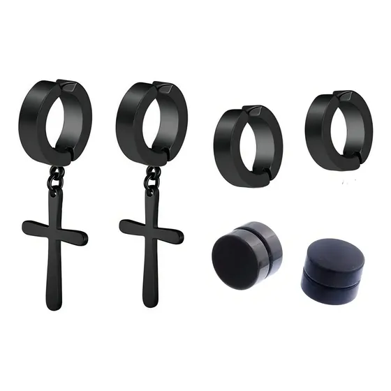 Brinco Argola Pressão Preto Aço Cirúrgico Sem Furo Unissex Yuby Acessorios — foto 2