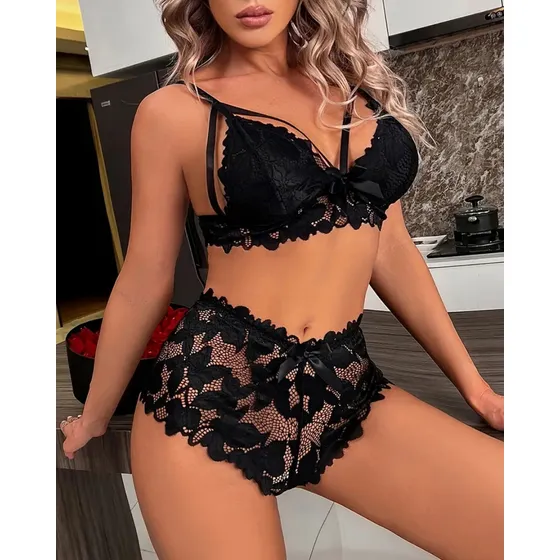 Pijama De Lencería De Encaje Floral Sensual Y Comodo