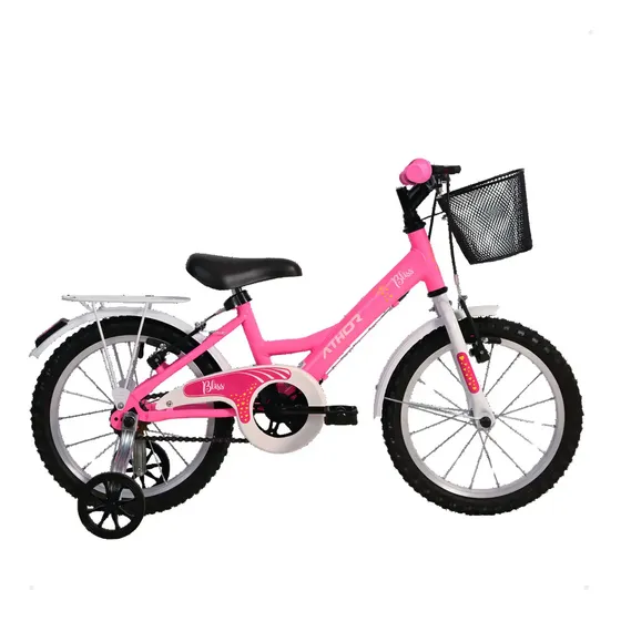 Bicicleta Aro 16 Meninas Athor Bliss 3 4 5 6 Anos Rosa C/ Cestão