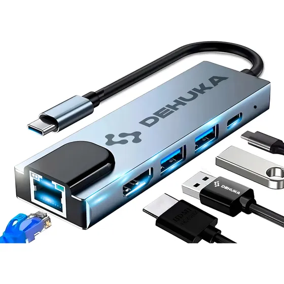 Adaptador Usb C A Hdmi Rj45 Usb 3.0 Usb C Dehuka Compatible Con Macbook Air Pro | Cuotas sin interés