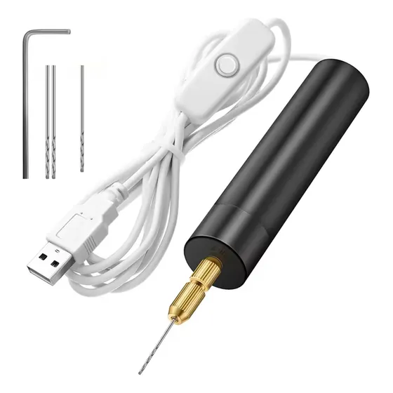 Mini Taladro Eléctrico De Precisión Usb Con 3 Brocas