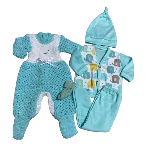 Set Bebé: Enterito Dralon, Conj Algodón, Gorro Y Medias 
