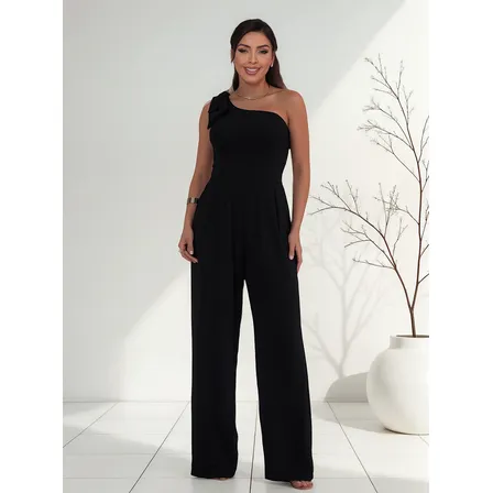 Macacão Longo Feminino Laço Transpassado Duna Lastex Luxo