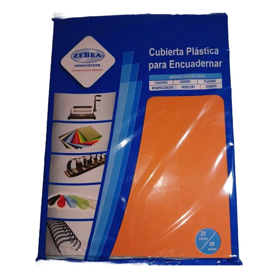 Cubierta Pasta Engargolar Encuadernar Zebra Cromo Paq. 50pz Naranja