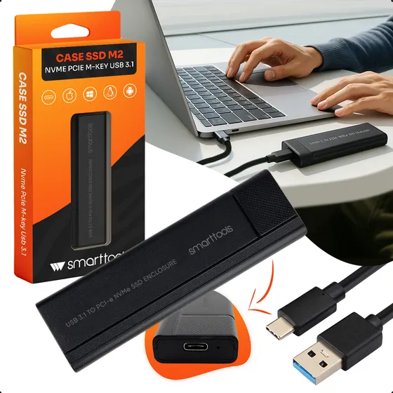 Case Ssd M2 Nvme Pcie M-key Usb 3.1 Adaptador Gaveta 10gbps, Não É Compatível Com Ssds Sata Ngff, Ahci, Msata Marca SMART TOOLS