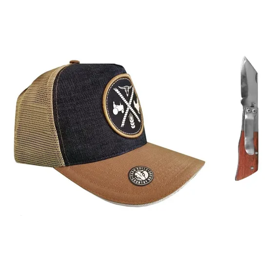 Kit Boné Country Texas Farm Brand Trator + Canivete Bolso