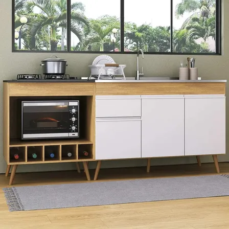 Kit Balcão Cozinha P/pia E Cooktop Veneza Multimóveis Mp2384 Marrom