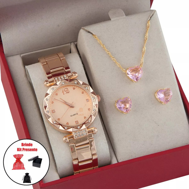 Relógio Feminino + Kit Folheado A Ouro 18k Promoção Relógio Feminino + Kit Folheado A Ouro 18k Promoção