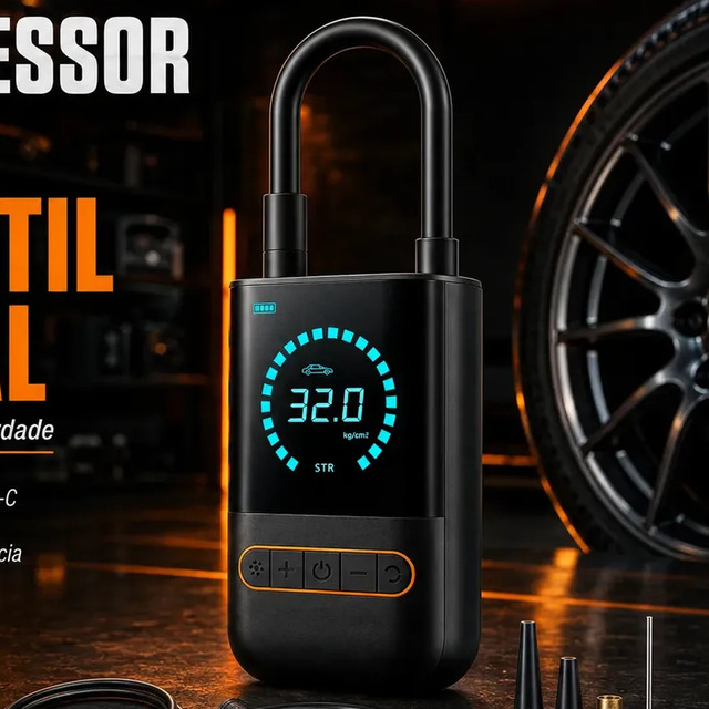 Compressor Calibrador De Pneus Calibrador B&G Portátil Mini Digital Carro Bike Sem Fio Cor Preto