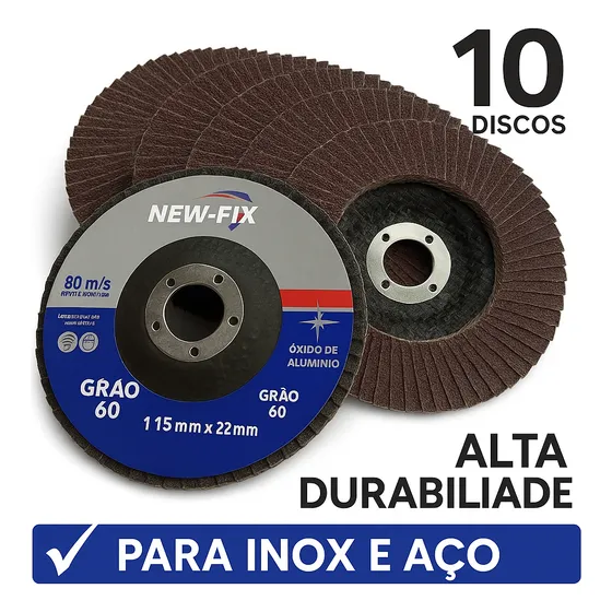 Kit 10 Discos Flap Grão 60 4.1/2 Aço Inox Lixadeira Pequena