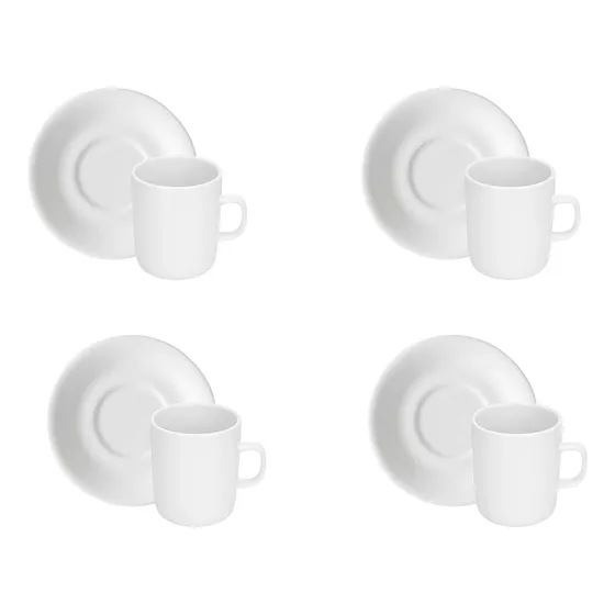 Jogo De 4 Xícaras Brancas C/ Pires 70ml De Cerâmica P/ Café