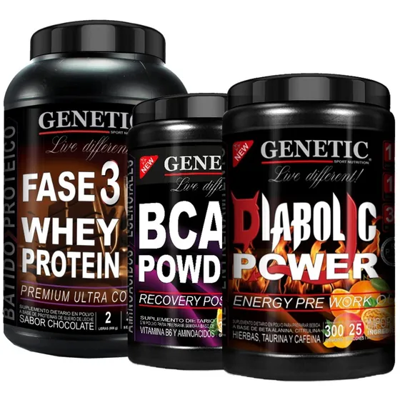 Energía Fuerza Recupero Whey F3 Diabolic Bcaa Powder Genetic