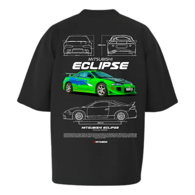 Remera Mitsubishi Eclipse Oversize 100% Algodón Negro/blanco