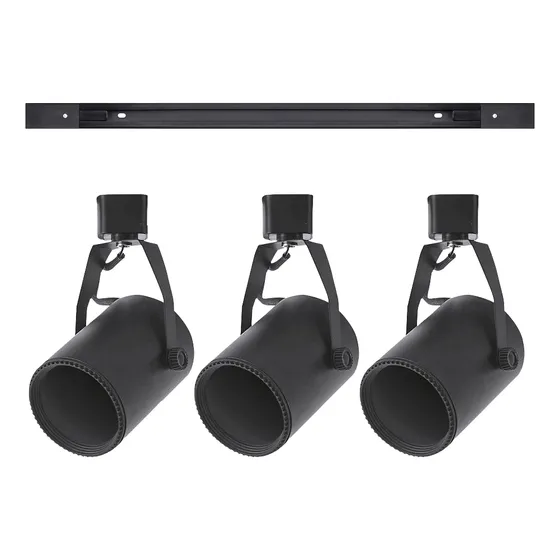 Kit Trilho 1m + 3 Spots Par20/e27 Preto Troca Lâmpada