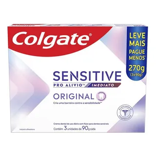 Creme Dental Para Sensibilidade Colgate Sensitive Pro AlĂvio Imediato Original 90g 3 Unidades Creme Dental Para Sensibilidade Colgate Sensitive Pro AlĂvio Imediato Original 90g 3 Unidades