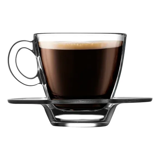 Taza Para Café Expresso De Vidrio Templado Con Plato 72ml