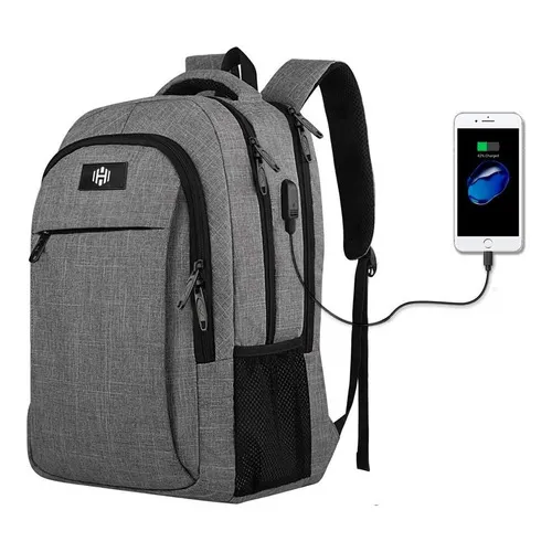Mochila Notebook Hardley Impermeable Antirrobo Hombre Mujer Color Gris