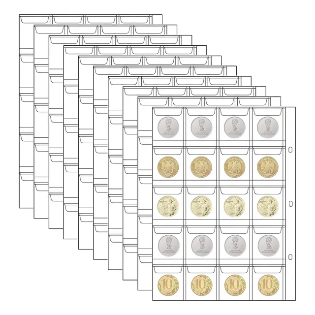 10 Hojas Para Coleccion De Monedas 200 Espacios