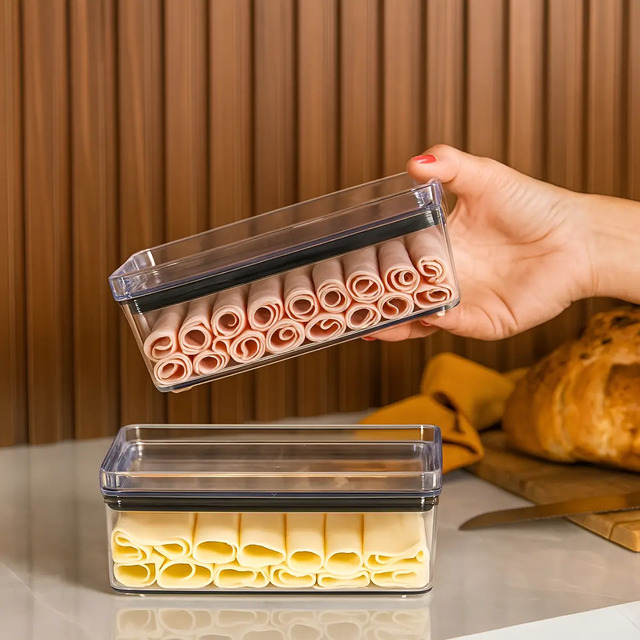 Kit 2 Pote Hermético Porta Frios Empilhável 770ml Acrílico Transparente