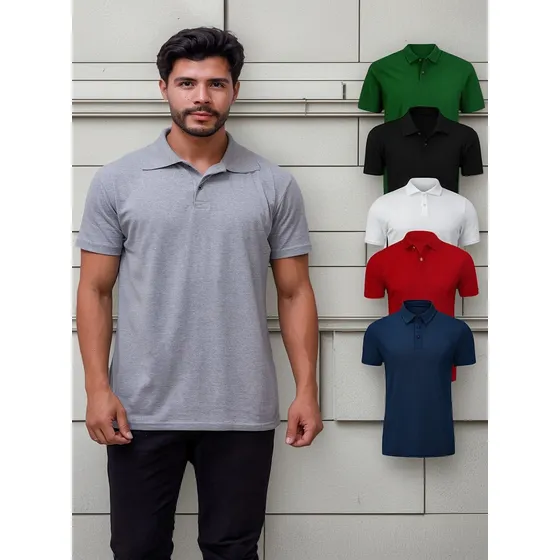 Kit Com 5 Camisetas Gola Polo 100% Algodão