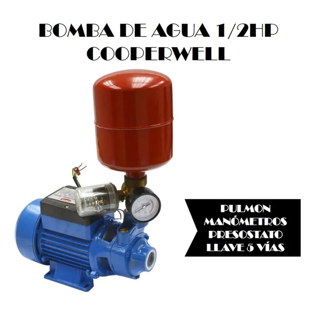 Bomba De Agua 1/2hp Con Pulmón Y Manómetros - Cooperwell 