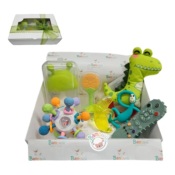 Kit De Juguetes, Mordedores Sonajeros Bebé, Baby Shower Color Verde Lima