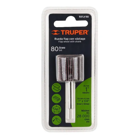 Rueda Flap De 1  Con Vastago, Grano 80, Truper 13034