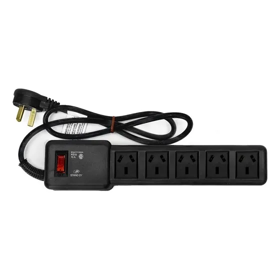 Zapatilla 5 Tomas Con Protector Termico 2200w 10a Color Negro