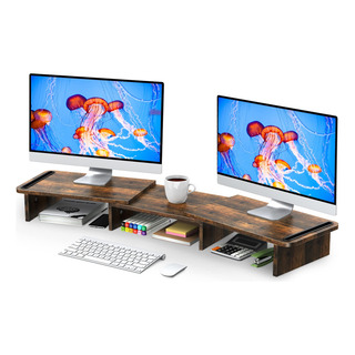 Soporte Para Doble Monitor, Ajustable, De Madera, Color Marr Soporte Para Doble Monitor, Ajustable, De Madera, Color Marr