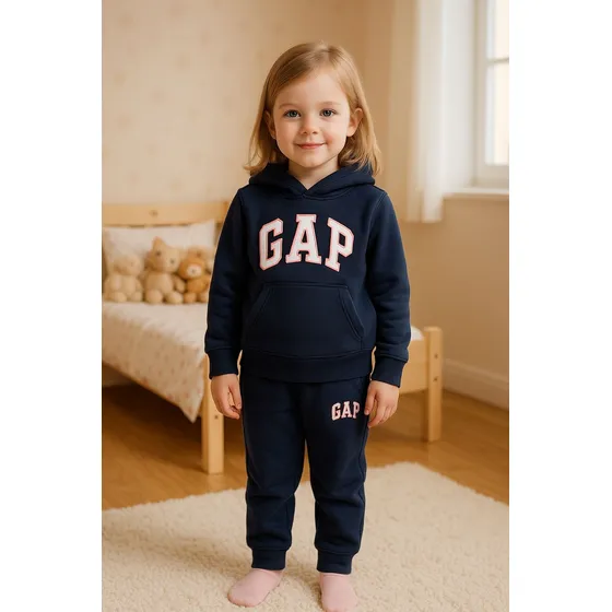 Conjunto Moletom Flanelado Canguru Capuz Gap Azul Marinho