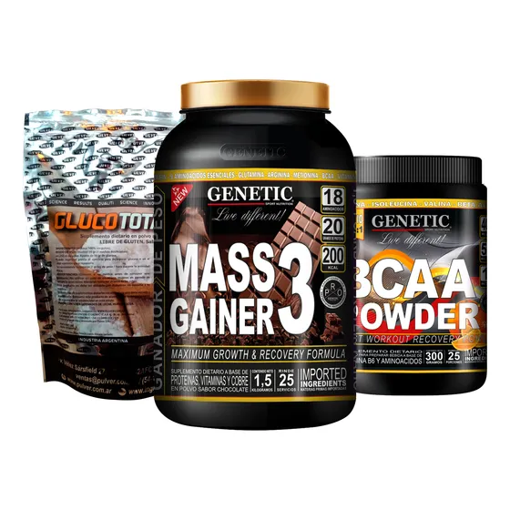 Aumento Muscular Mass Gainer Glucototal Bcaa Powder Genetic