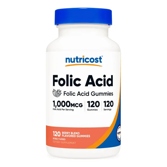 Suplemento De Ácido Fólico Nutricost Gomies, 1 Mg, 120 Porci