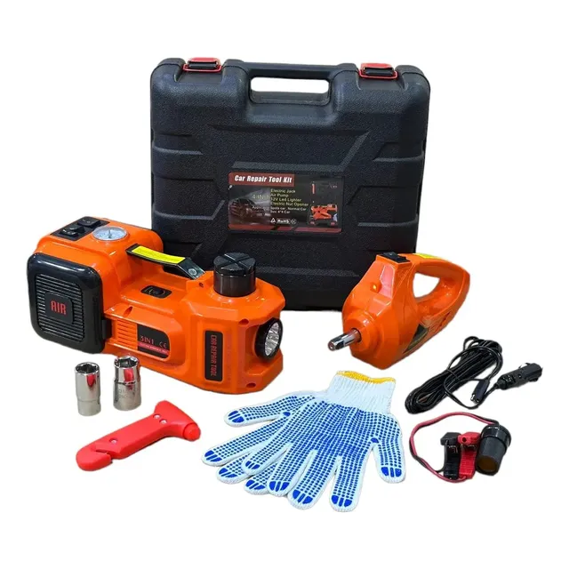 Kit Gato Eléctrico 12v 5ton Con Inflador Y Llave De Impacto