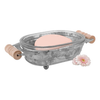 Jabonera Galvanizada Rústica Con Asas De Madera Para Baño Jabonera Galvanizada Rústica Con Asas De Madera Para Baño