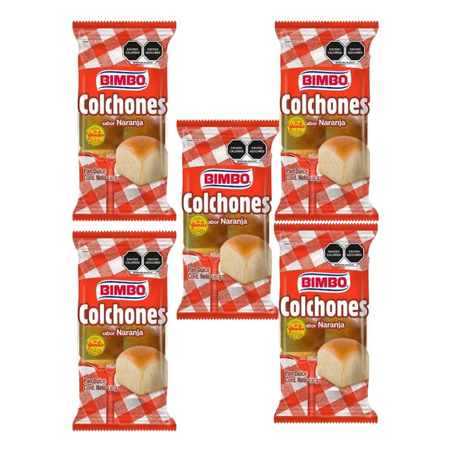 5 Bolsas Bimbo Pan Dulce Colchones Sabor Naranja 130gr C/u