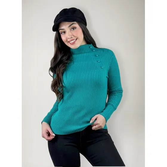 Polera De Lanilla Suave Botones En Cuello