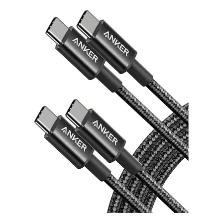 Anker Cable Celuar Usb-c A Usb-c 60w 2pack De 1.8m Con Nylon Trenzado, 480 Mbps Transferencia, Carga Rápida Y Segura... Negro