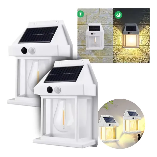 Kit 2 Reflector Foco Led Solar Con Sensor Movimiento Blanco Blanco Amarillo