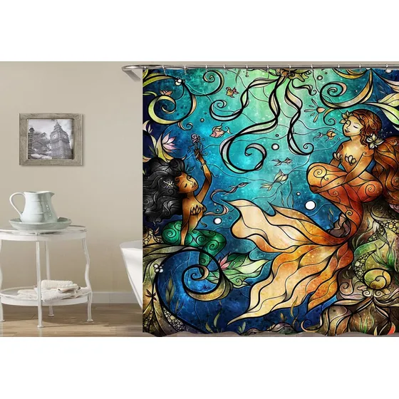 Cortina Ducha The Beautiful Mermaid In Yhe Ocean World Agua