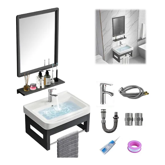 Lavabos Para Baño Minimalista Moderno Con Espejo Y Grifo