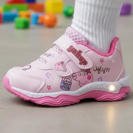 Tênis Infantil Menina Personagem Animado Rosa Peppa Com Led